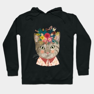 Grey Cat with Flower Crown. Animal lover art Hoodie